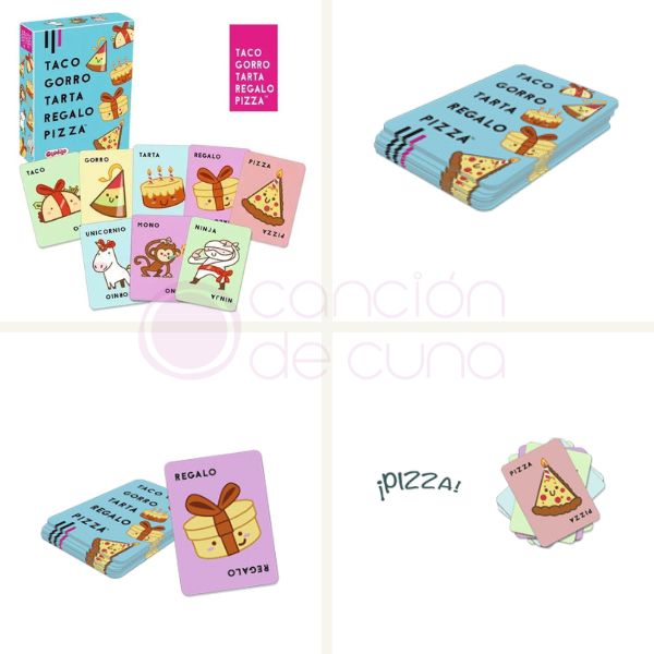 Juego de cartas Taco, gorro, tarta, regalo, pizza